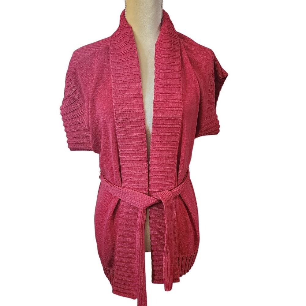 Jones New York Pink Short Sleeve Cardigan Sweater with Tie Size Medium